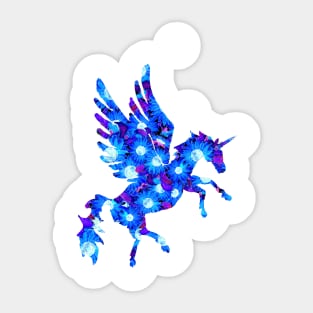 Blue and Purple Flower Pattern Unicorn Pegasus Sticker